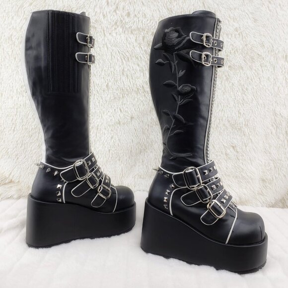Demonia Concord RAre Platform Studded Black Rose Shaft Knee Boots Goth Punk - Picture 13 of 16